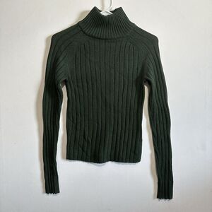 Majorelle Green Ribbed Knit Turtleneck Long Sleeve Sweater Womens S Classic
